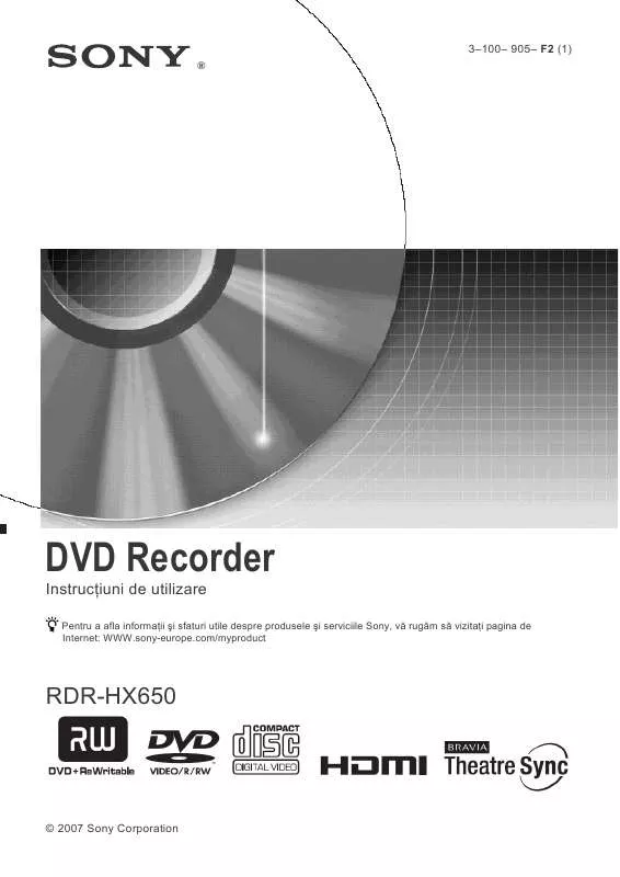 Mode d'emploi SONY RDR-HX650