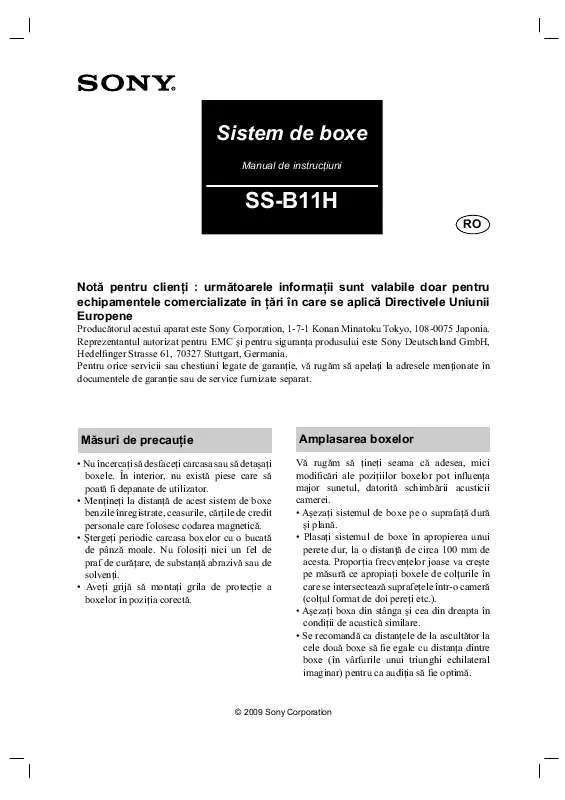 Mode d'emploi SONY SS-B11H