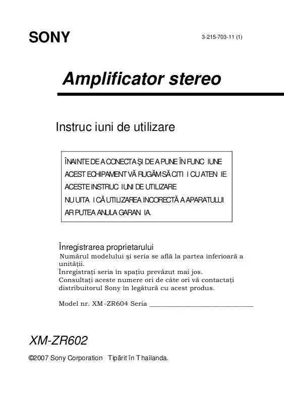 Mode d'emploi SONY XM-ZR604