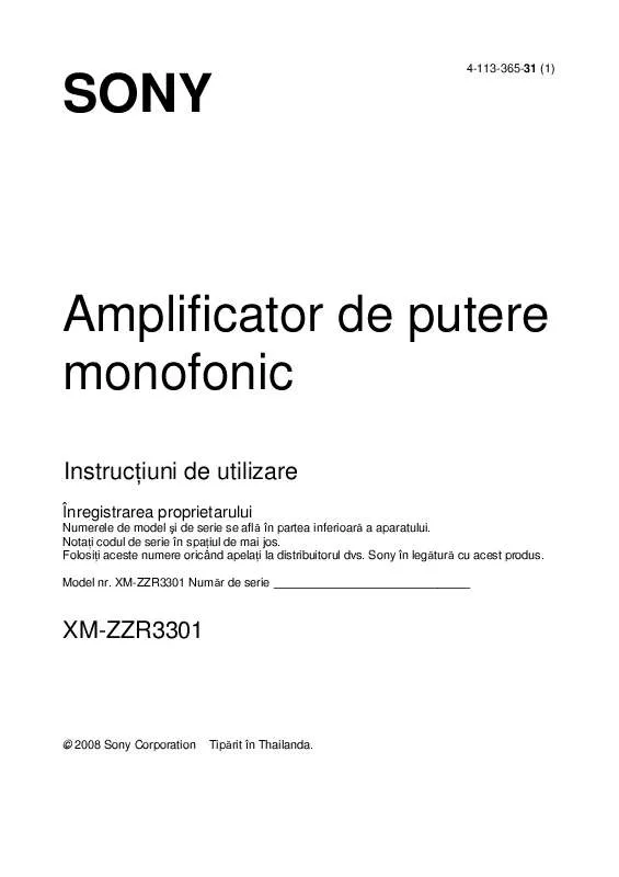 Mode d'emploi SONY XM-ZZR3301