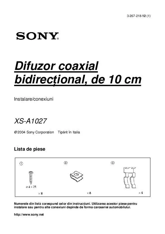 Mode d'emploi SONY XS-A1027