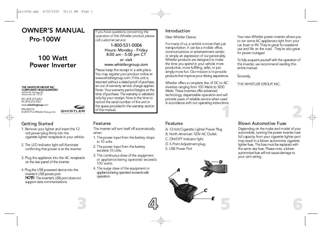 Mode d'emploi WHISTLER PRO-100W_E