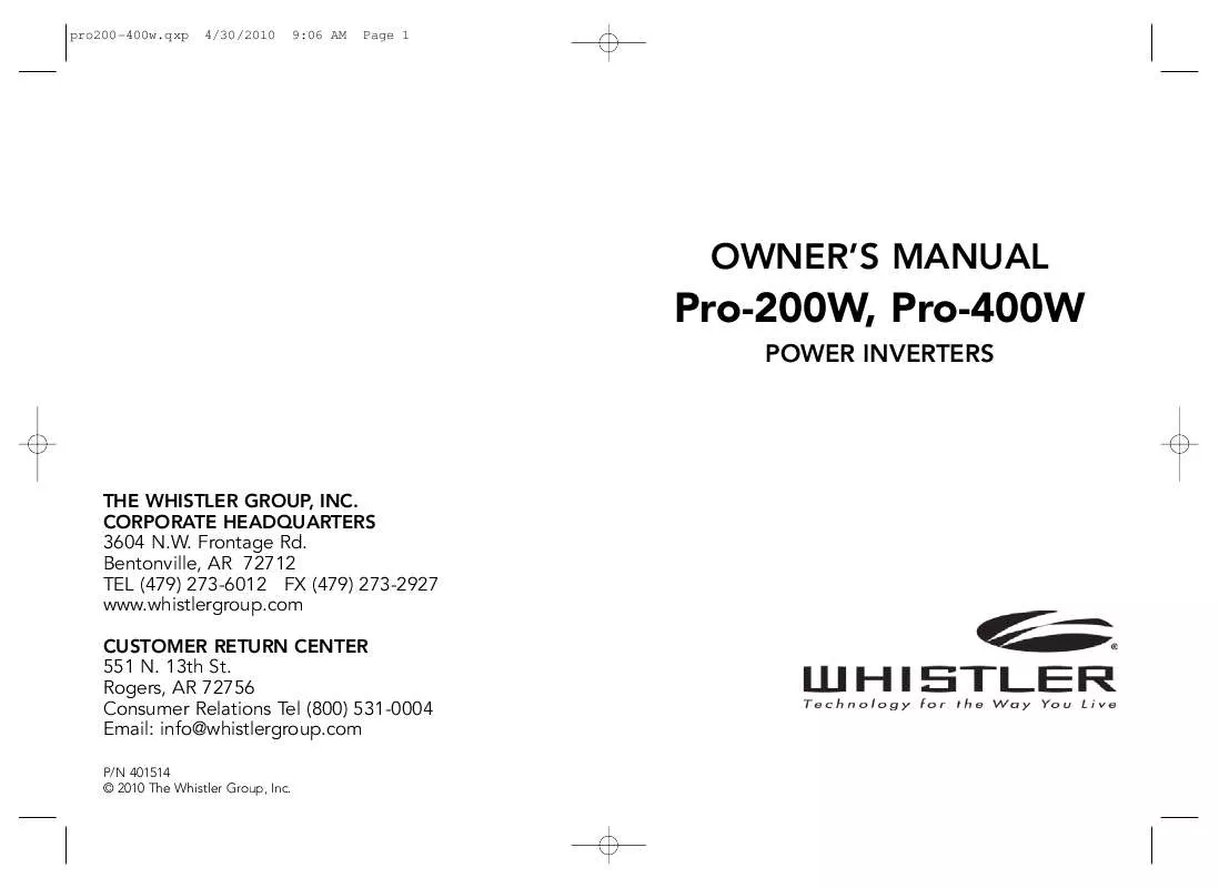 Mode d'emploi WHISTLER PRO-200W