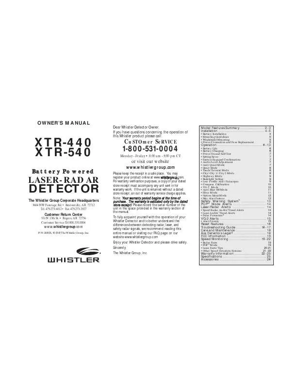 Mode d'emploi WHISTLER XTR-440