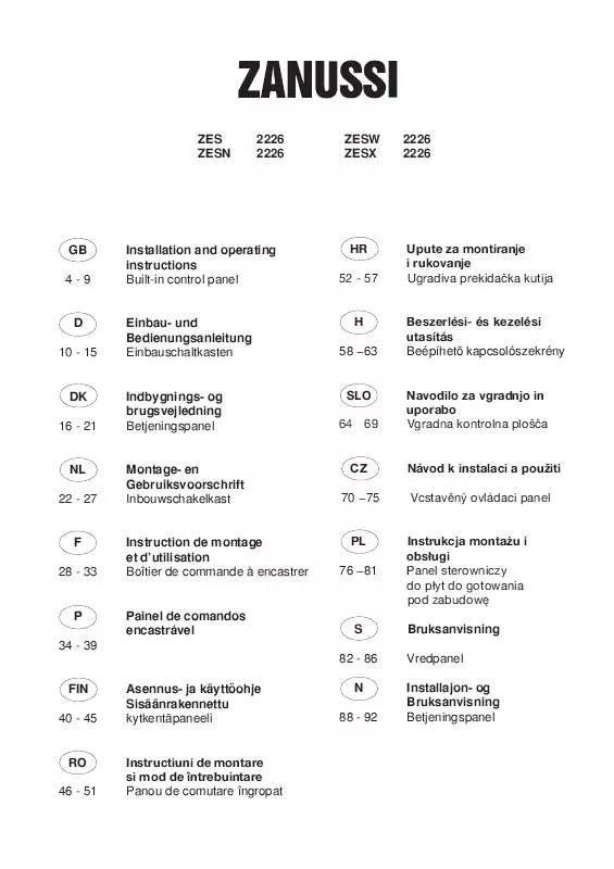 Mode d'emploi ZANUSSI ZESN2226