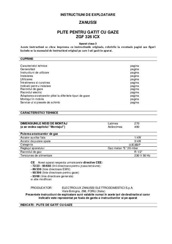 Mode d'emploi ZANUSSI ZGF326ICX