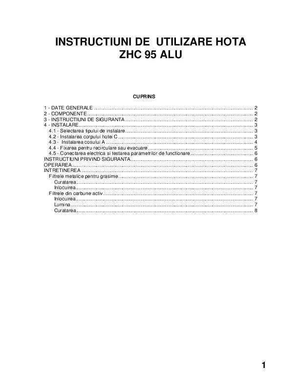 Mode d'emploi ZANUSSI ZHC95ALU