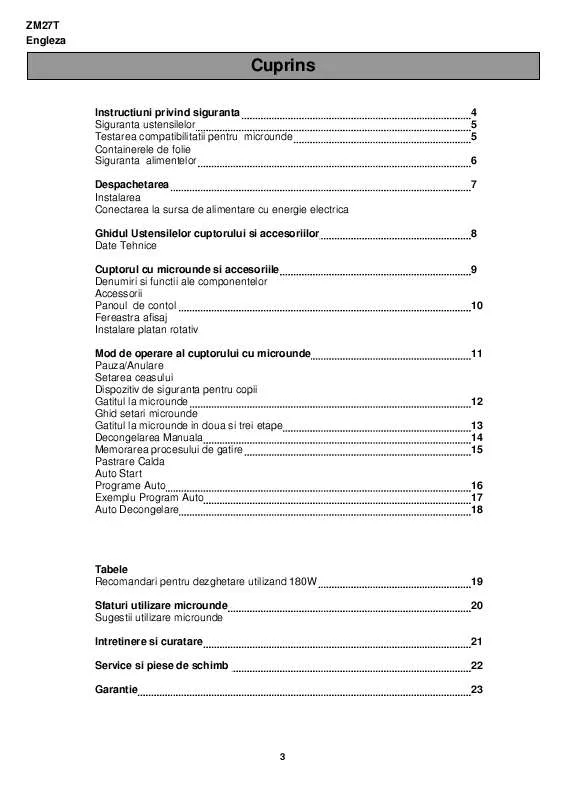 Mode d'emploi ZANUSSI ZM27T